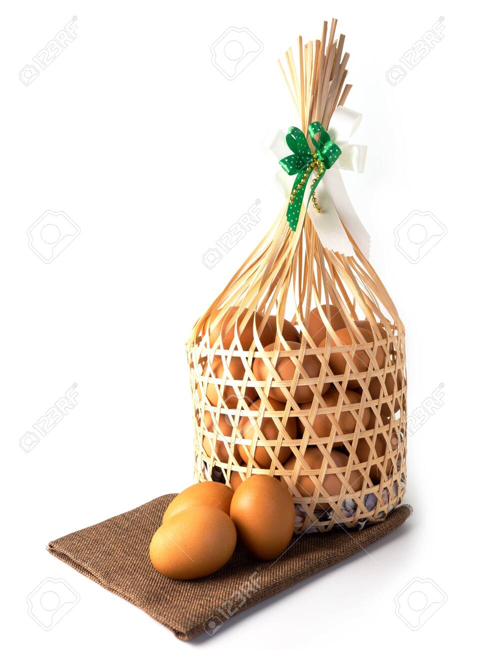 Chicken Eggs In A Gift Basket Healthy Food Eating Concept Stock Photo Picture And Royalty Free Image Image 130097329