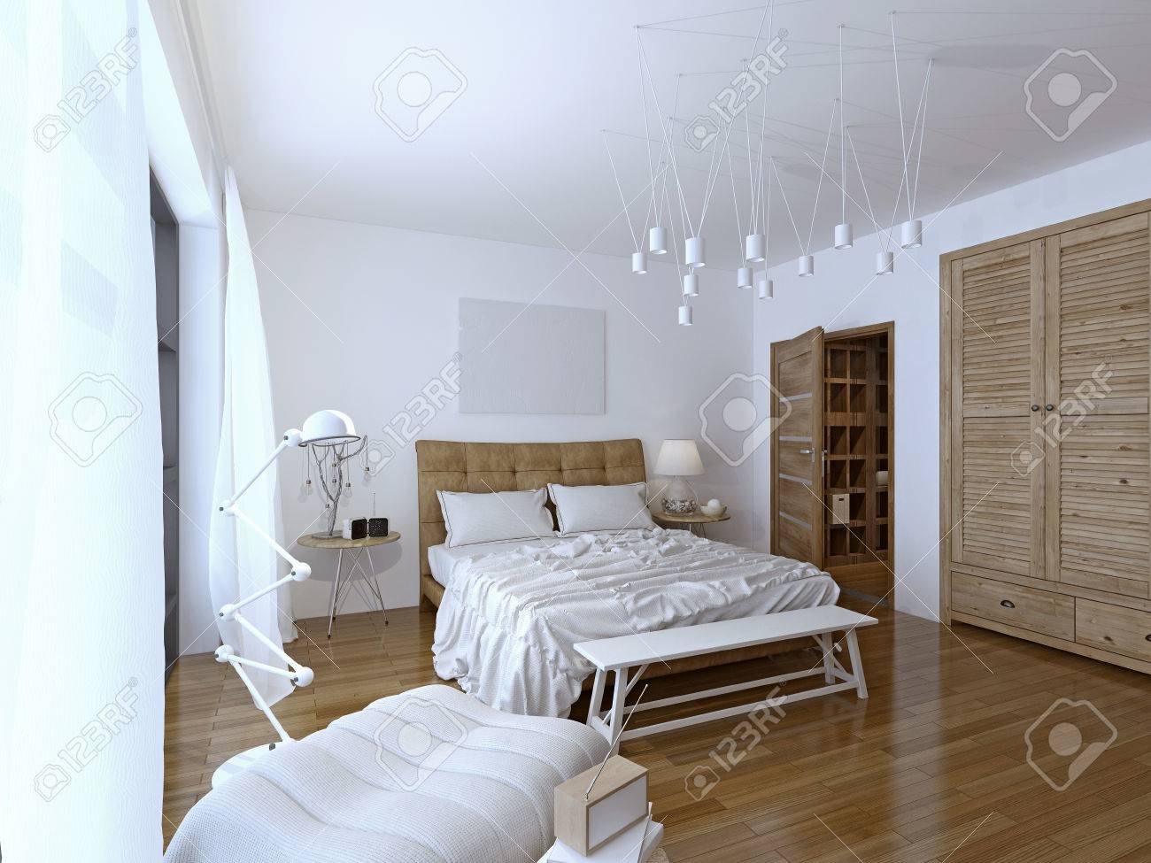 Camera Da Letto In Stile Moderno. C\'è Abbastanza Spazio Accanto Al ... Camera Da Letto In Stile Moderno. C\'è Abbastanza Spazio Accanto Al ...