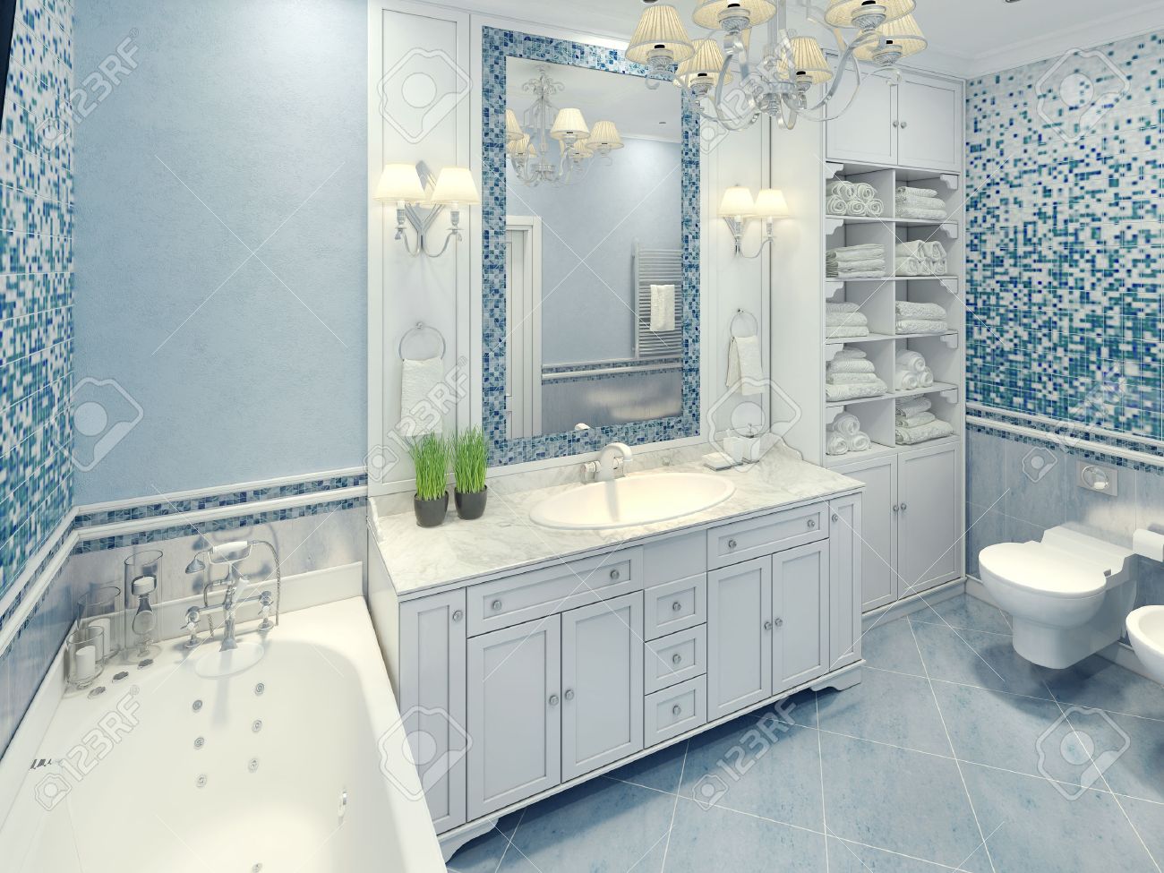 bagno con piastrelle blu - foto, idee, arredamento. mediterraneo ...