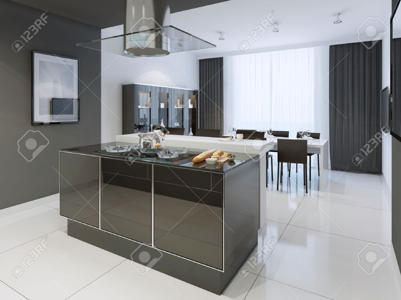 In bianco e nero cucina stile moderno. colore cucina separata e ...
