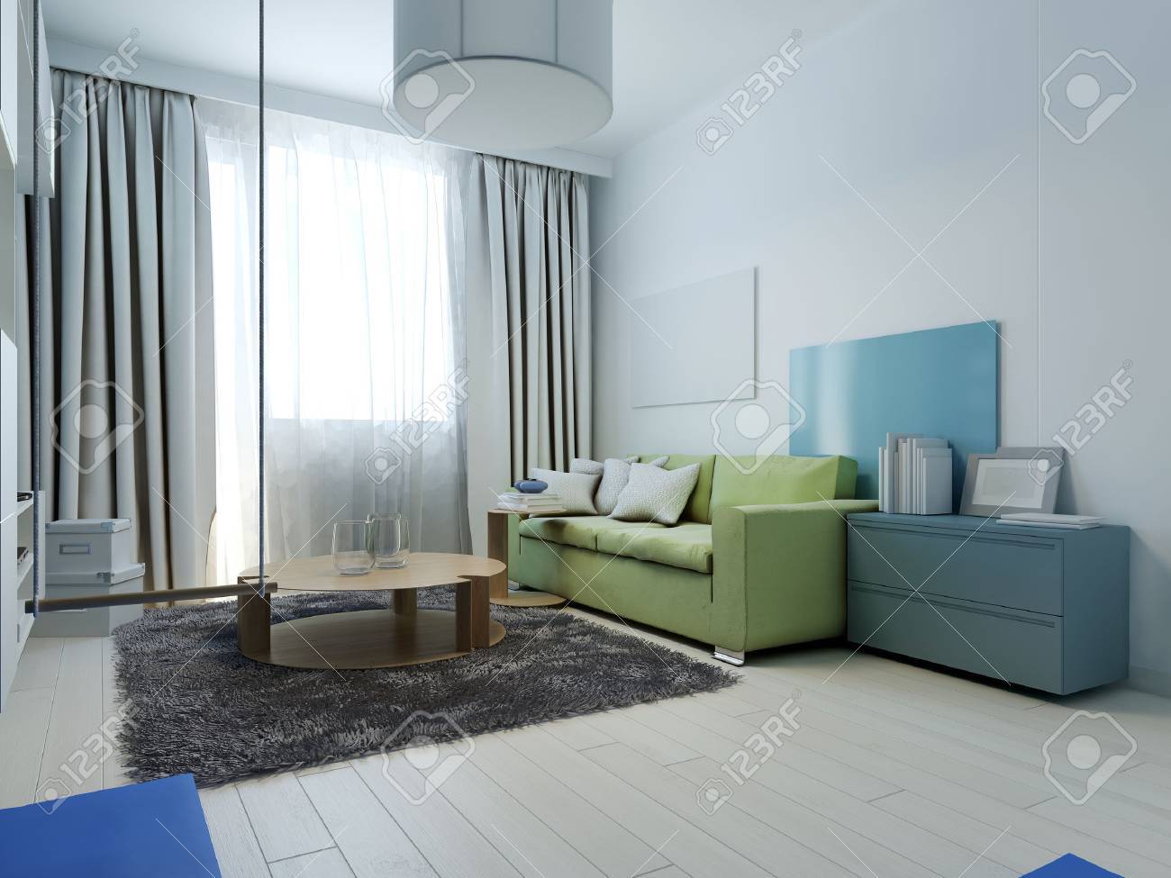 Living room kitsch style. Interior living room with colored furniture