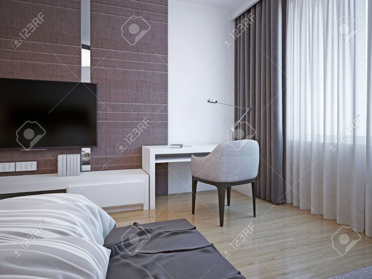 Working Area In Art Deco Bedroom Little Cozy White Table With