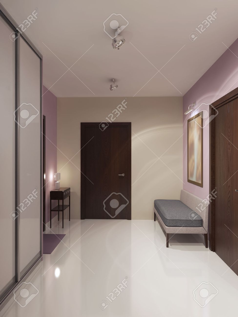 Design Of Spacious Minimalist Hallway Cream And Light Pink Walls