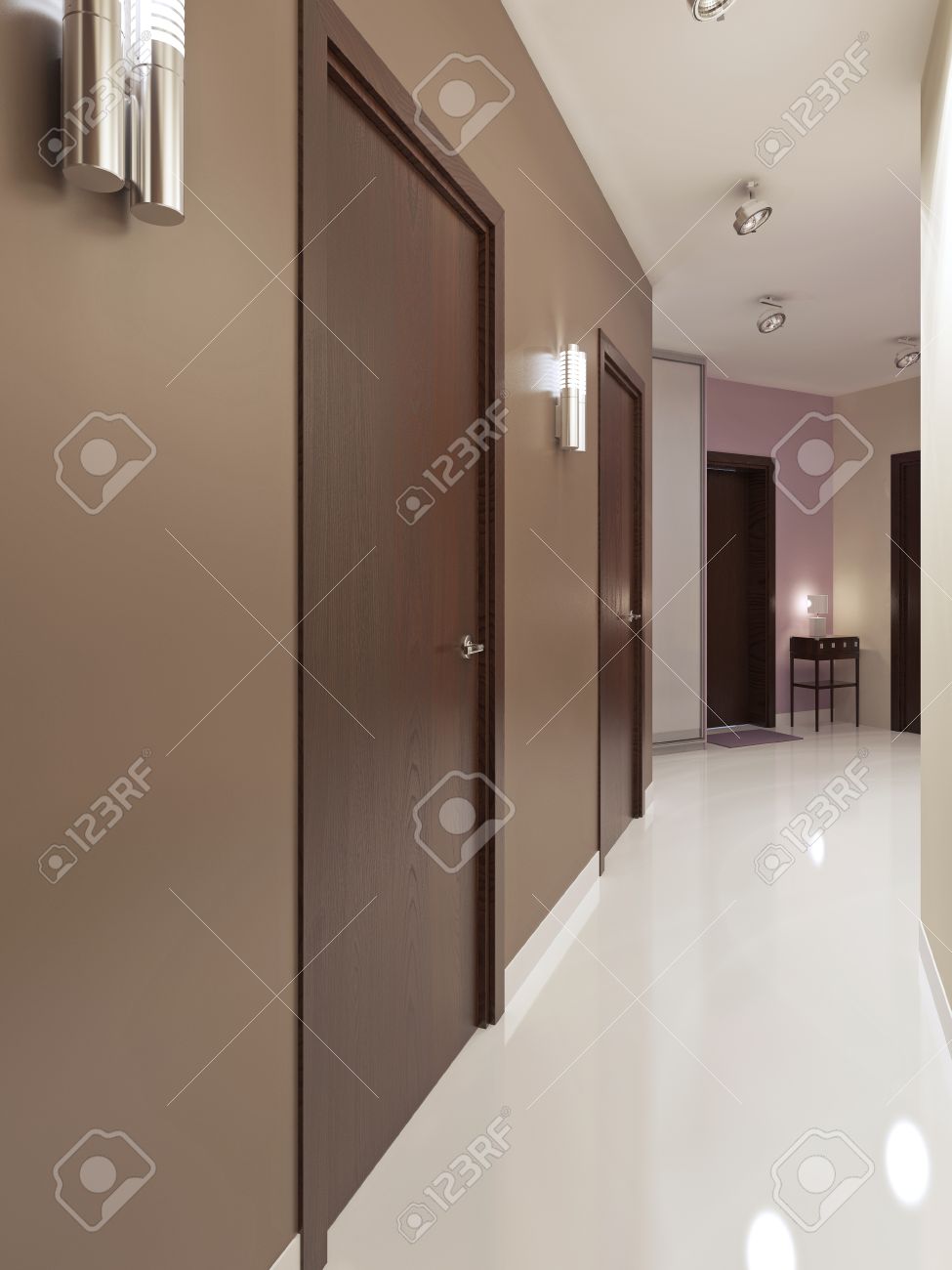 Ingresso stile contemporaneo. stretto corridoio con il bianco ... Decorazione pavimento Lucido