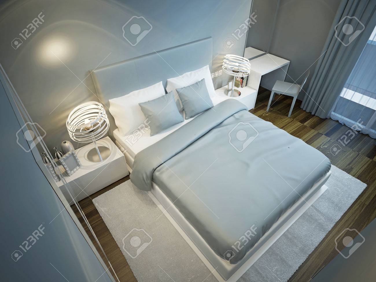 Techno Hotel Room Trend Light Blue Bedroom With White And Brown