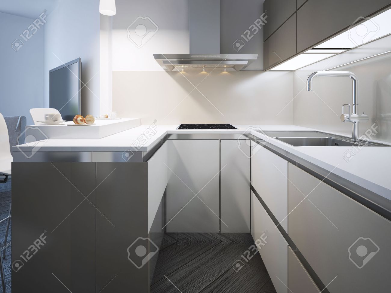 Estilo Escandinavo Cocina. Muebles De Color Blanco Mate Y Encimera ... Estilo Escandinavo Cocina. Muebles De Color Blanco Mate Y Encimera ...