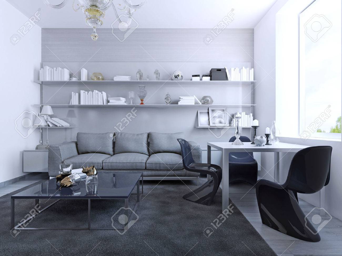 Vista De La Sala De Estar Con Mesa De Comedor. Diseño Contemporáneo ... Vista De La Sala De Estar Con Mesa De Comedor. Diseño Contemporáneo ...