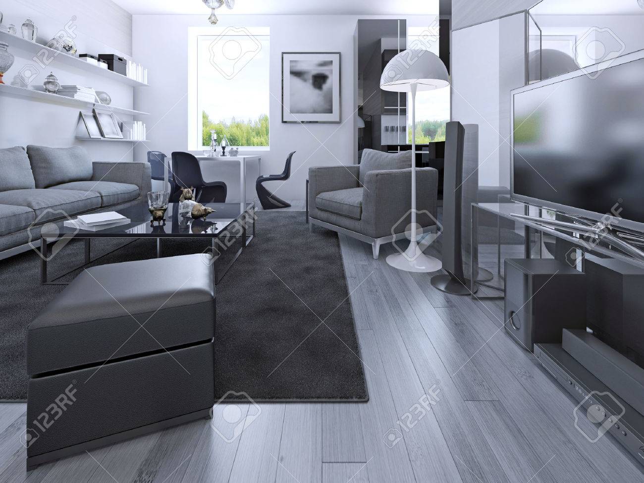 Wohnzimmer Studio In Privathaus. Grau Gefärbte Zimmer Mit ... Wohnzimmer Studio In Privathaus. Grau Gefärbte Zimmer Mit ...