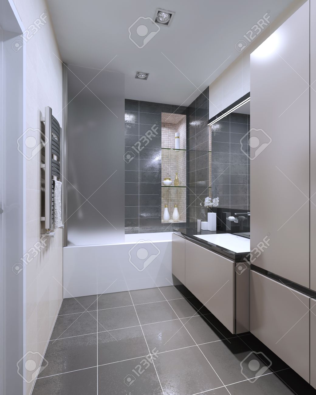Diseño de baño moderno. muebles de matt, ducha combinado con un ...