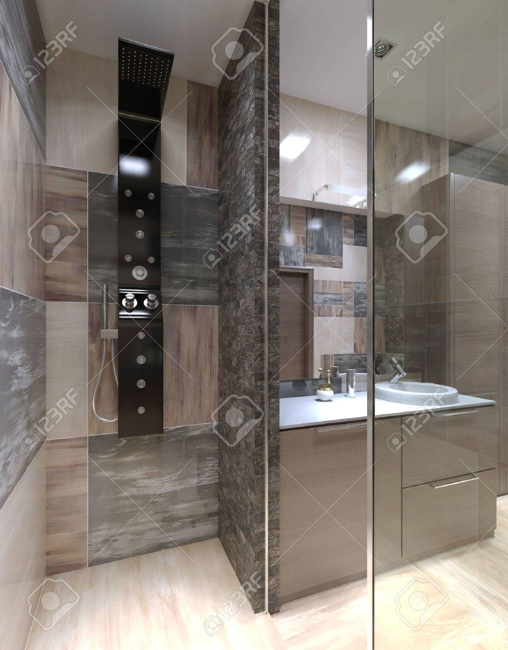 Ducha Minimalista Separado Del Cuarto De Baño. 3D Render Fotos ... Ducha Minimalista Separado Del Cuarto De Baño. 3D Render Fotos ...