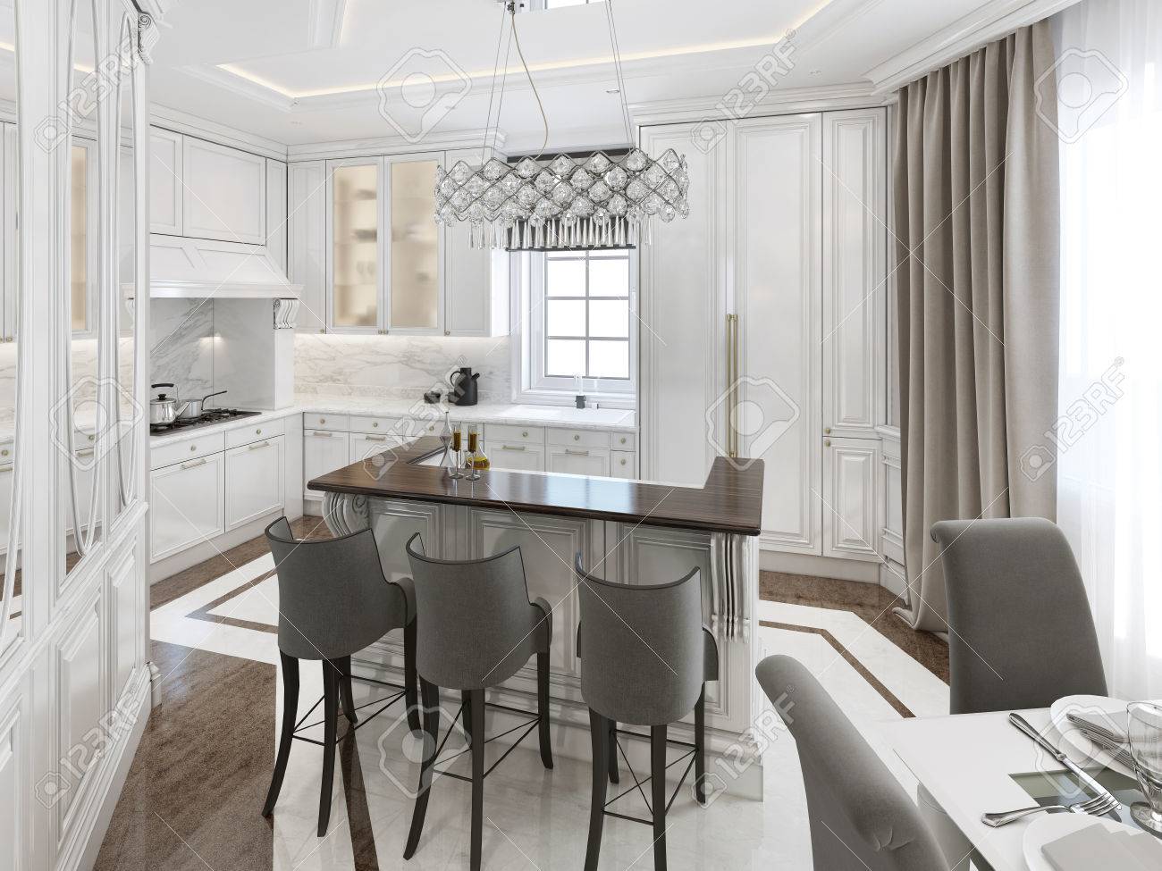 Cuisine-salle à manger de style art déco. 18d render Cuisine-salle à manger de style art déco. 18d render