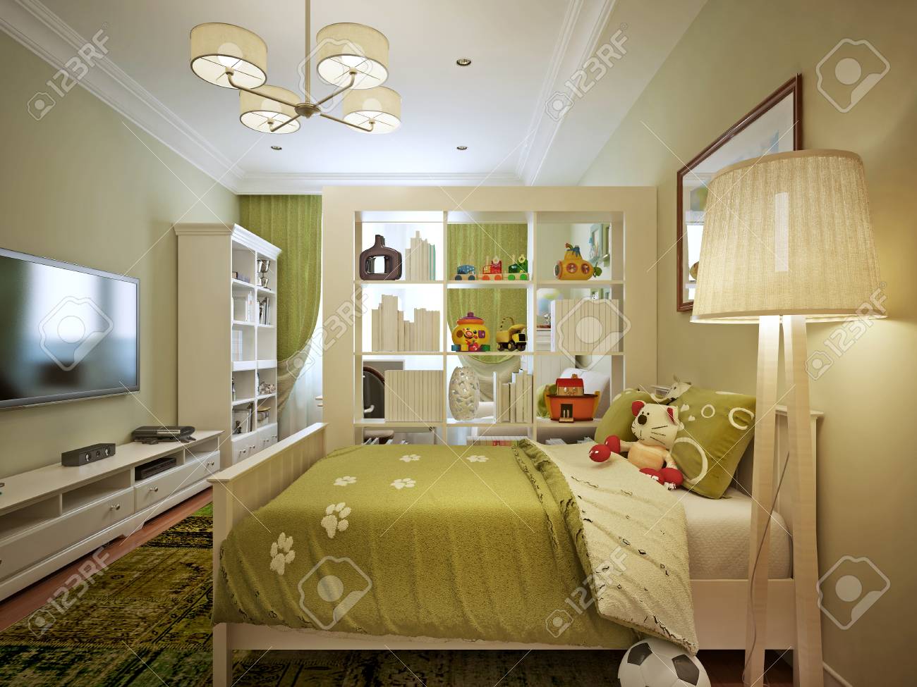 Moderne Kinderzimmer Fur Einen Jungen Grun Und Gelbtonen 3d Darstellung Lizenzfreie Fotos Bilder Und Stock Fotografie Image 47272568