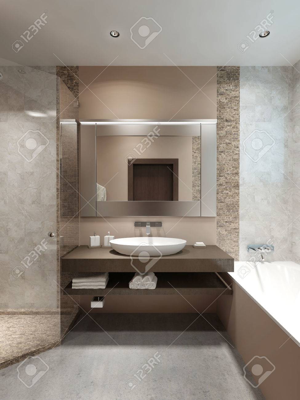 Meuble Salle De Bain Vasque Pierre Naturelle ~ console moderne avec vier dans la salle de bains brown plaqu Meuble Salle De Bain Vasque Pierre Naturelle ~ console moderne avec vier dans la salle de bains brown plaqu