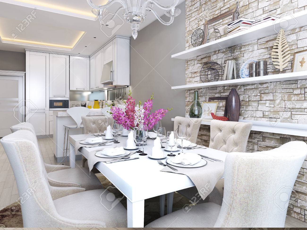 Salle A Manger Et Cuisine Dans Le Style Neo Classique Les Images