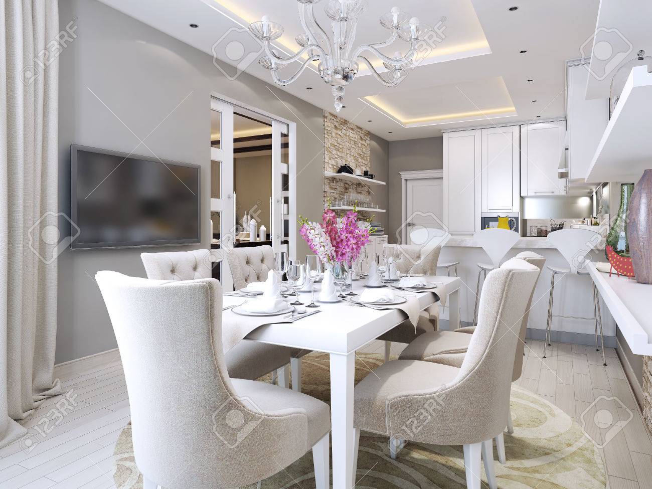 Cuisine Et Salle A Manger De Style Neo Classique Les Images 3d