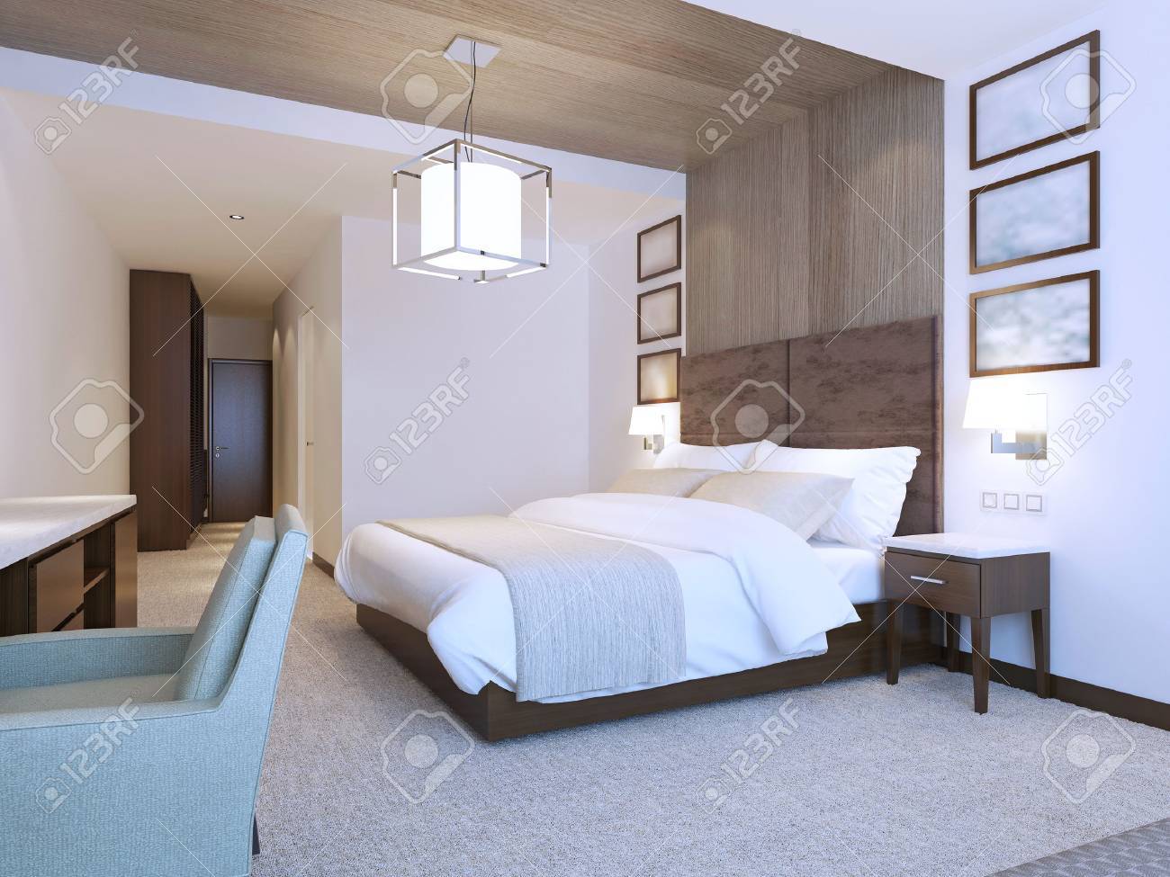 Modernes Design Schlafzimmer Minimalistische Interieur. 3D ... Modernes Design Schlafzimmer Minimalistische Interieur. 3D ...
