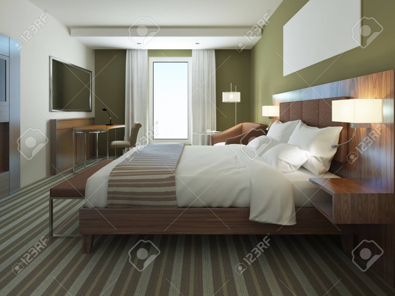 Schone Wohnung Mobliert Komfortables Schlafzimmer Braune Farbe In Schlafzimmermobel Oliven Farben Auf Modernen Inter Verwenden 3d Ubertragen Lizenzfreie Fotos Bilder Und Stock Fotografie Image 50513536