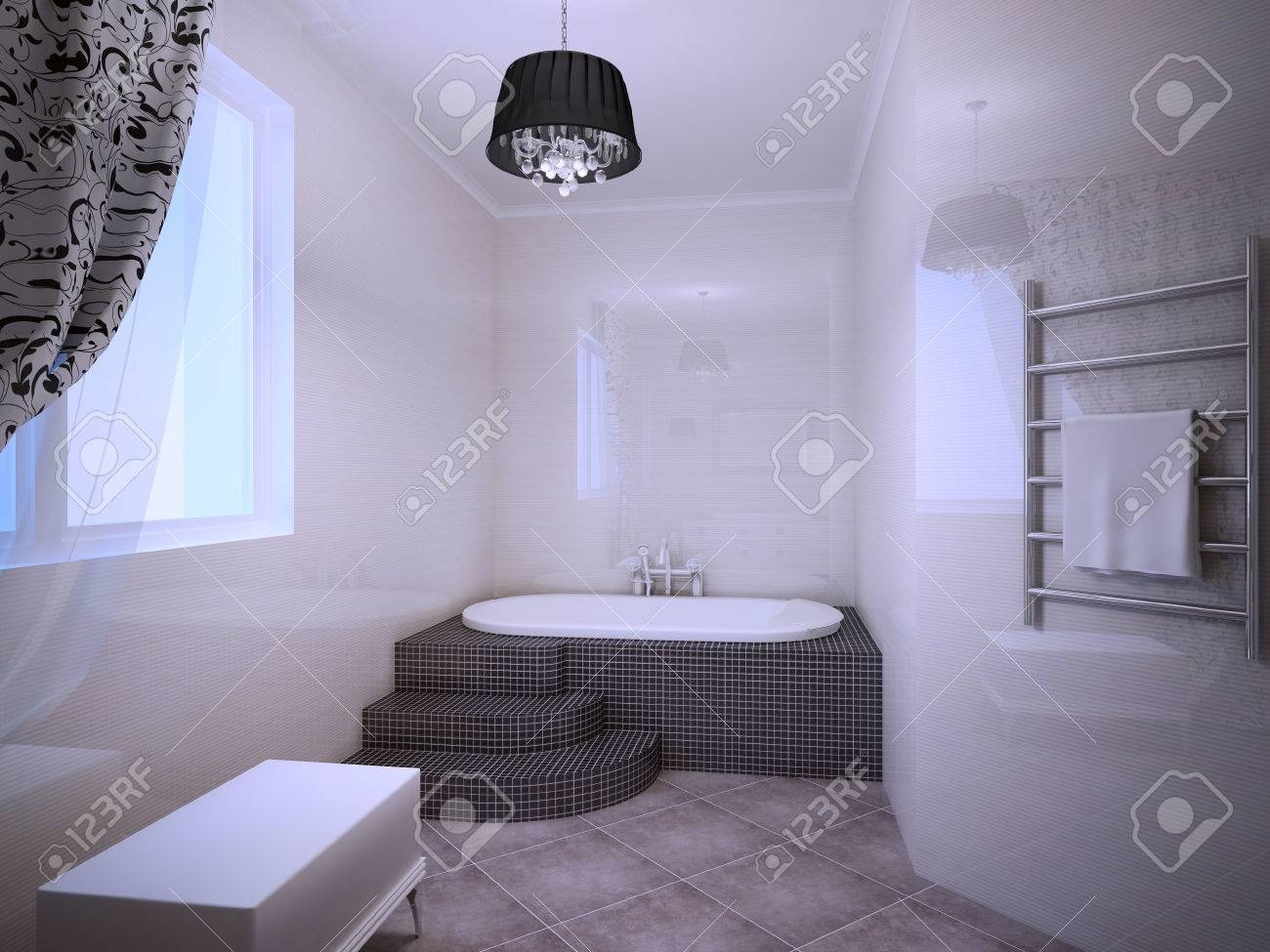 Belle Salle De Bains Avec Jacuzzi Dans Le Style Art Déco. Abricot ... Belle Salle De Bains Avec Jacuzzi Dans Le Style Art Déco. Abricot ...