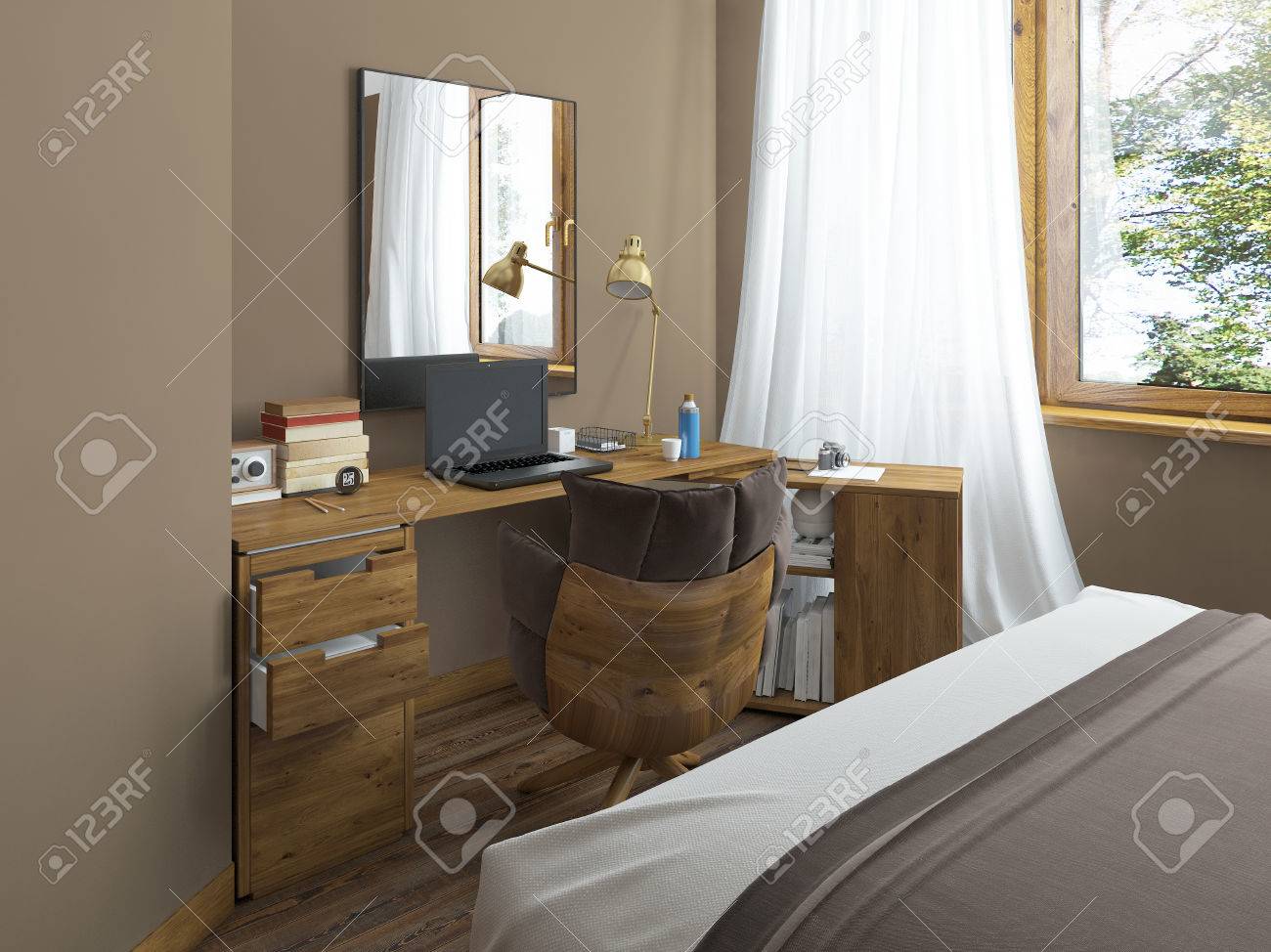 Bureau Dans Une Chambre Moderne, Bois Massif Avec Une Pièce Jointe ... Bureau Dans Une Chambre Moderne, Bois Massif Avec Une Pièce Jointe ...