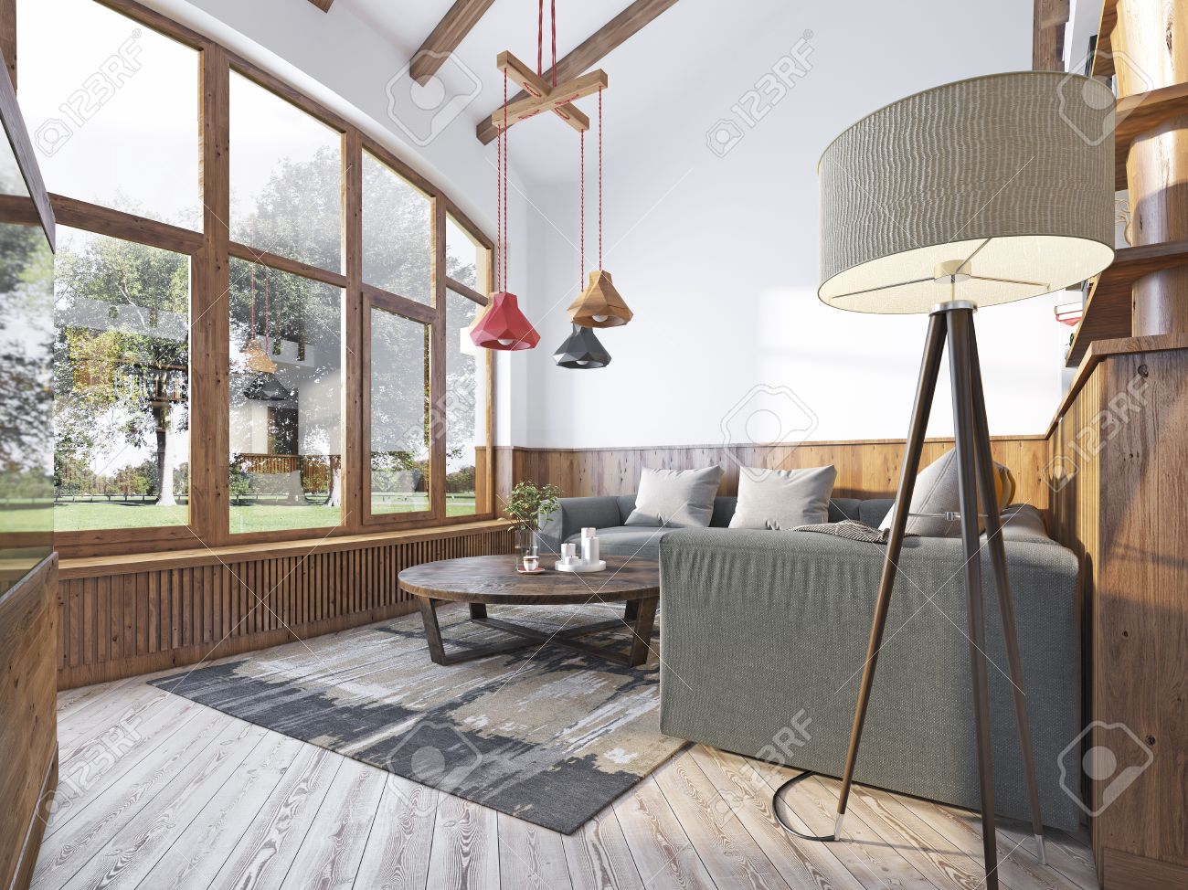 modern living room in a loft style. living room with corner sofa modern living room in a loft style. living room with corner sofa