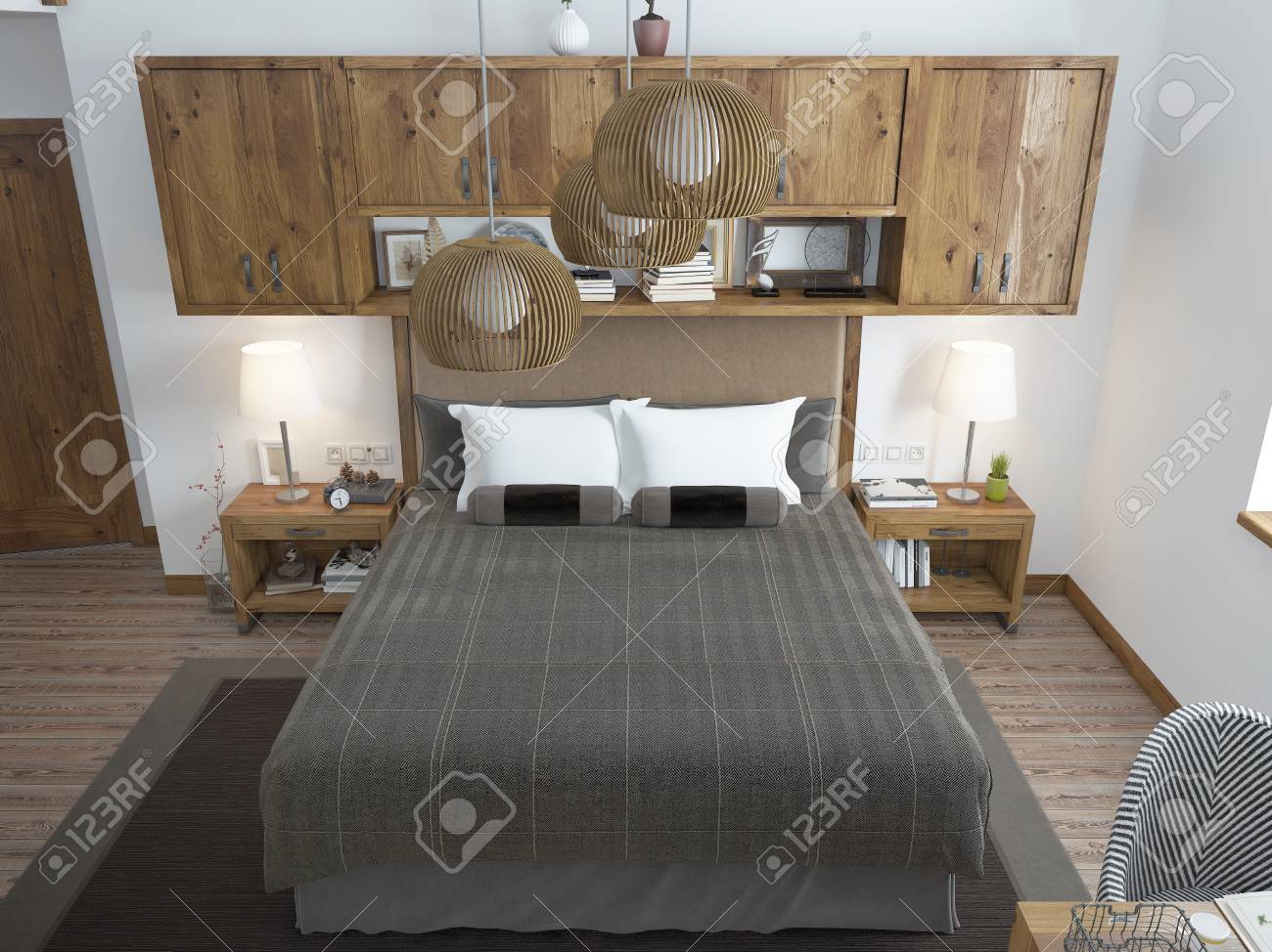 Large Bright Bedroom In The Loft Above The Bed Hang Shelves