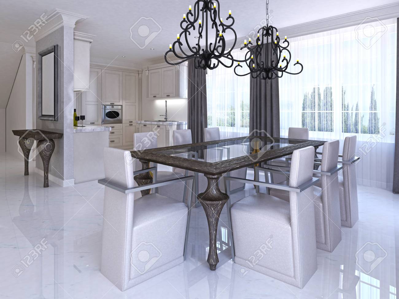 Lujoso Comedor Con Mesa De Comedor Y Sillas De Diseño. Mesa De ... Lujoso Comedor Con Mesa De Comedor Y Sillas De Diseño. Mesa De ...