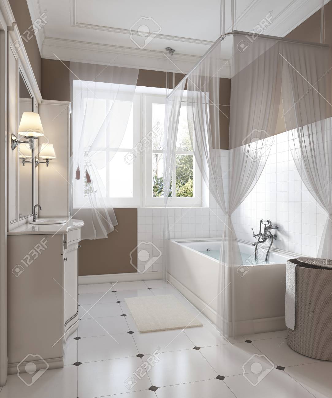 Classic Style Bathroom Decoration Vanity Bath 3d Rendering Stock Photo Picture And Royalty Free Image Image 113306704