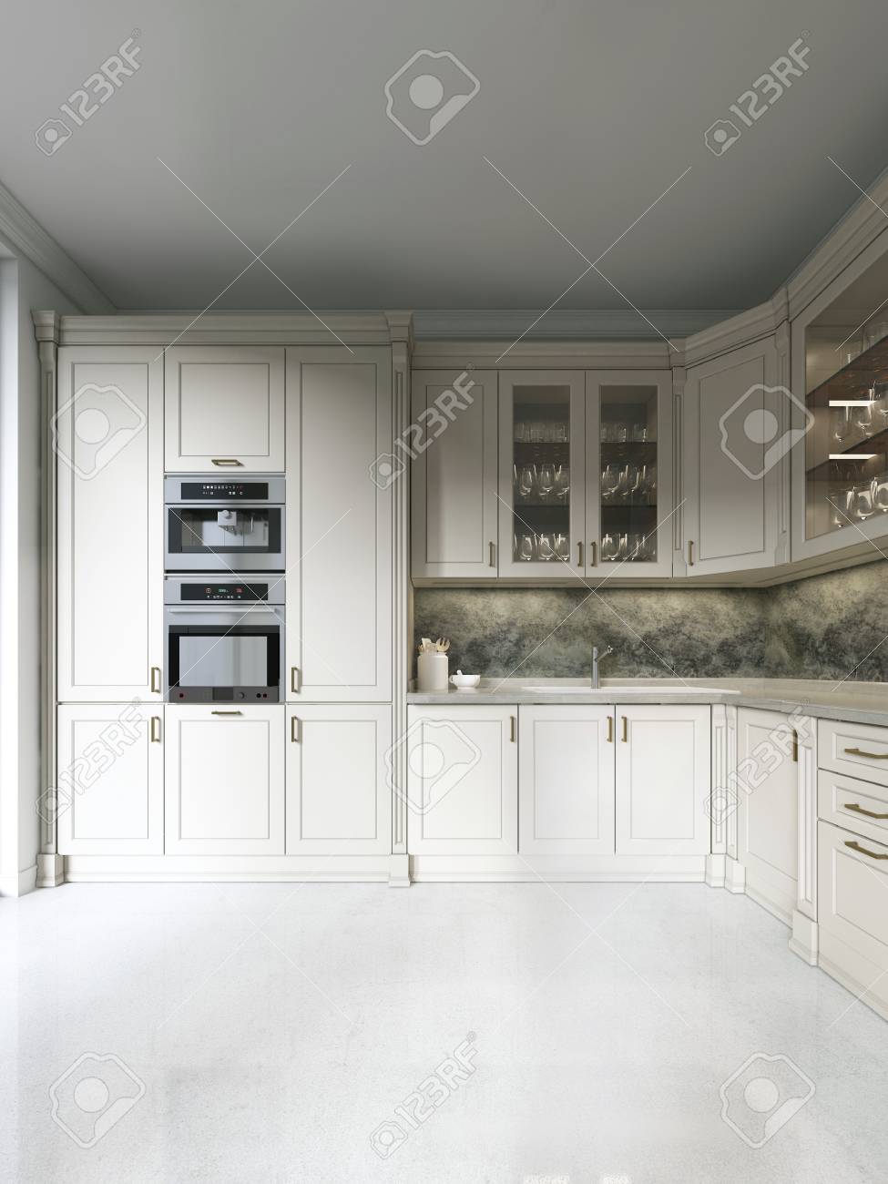 Modern Art Deco Kitchen With Classic Elements Glass Facade And