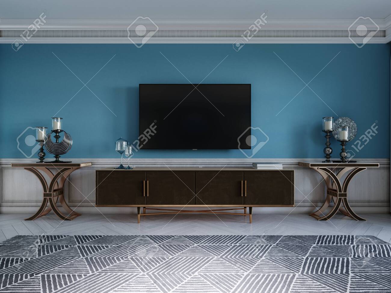 Tv Unit Tv Set In A Modern Living Room In A Classic Style With Stock Photo Picture And Royalty Free Image Image 150562782