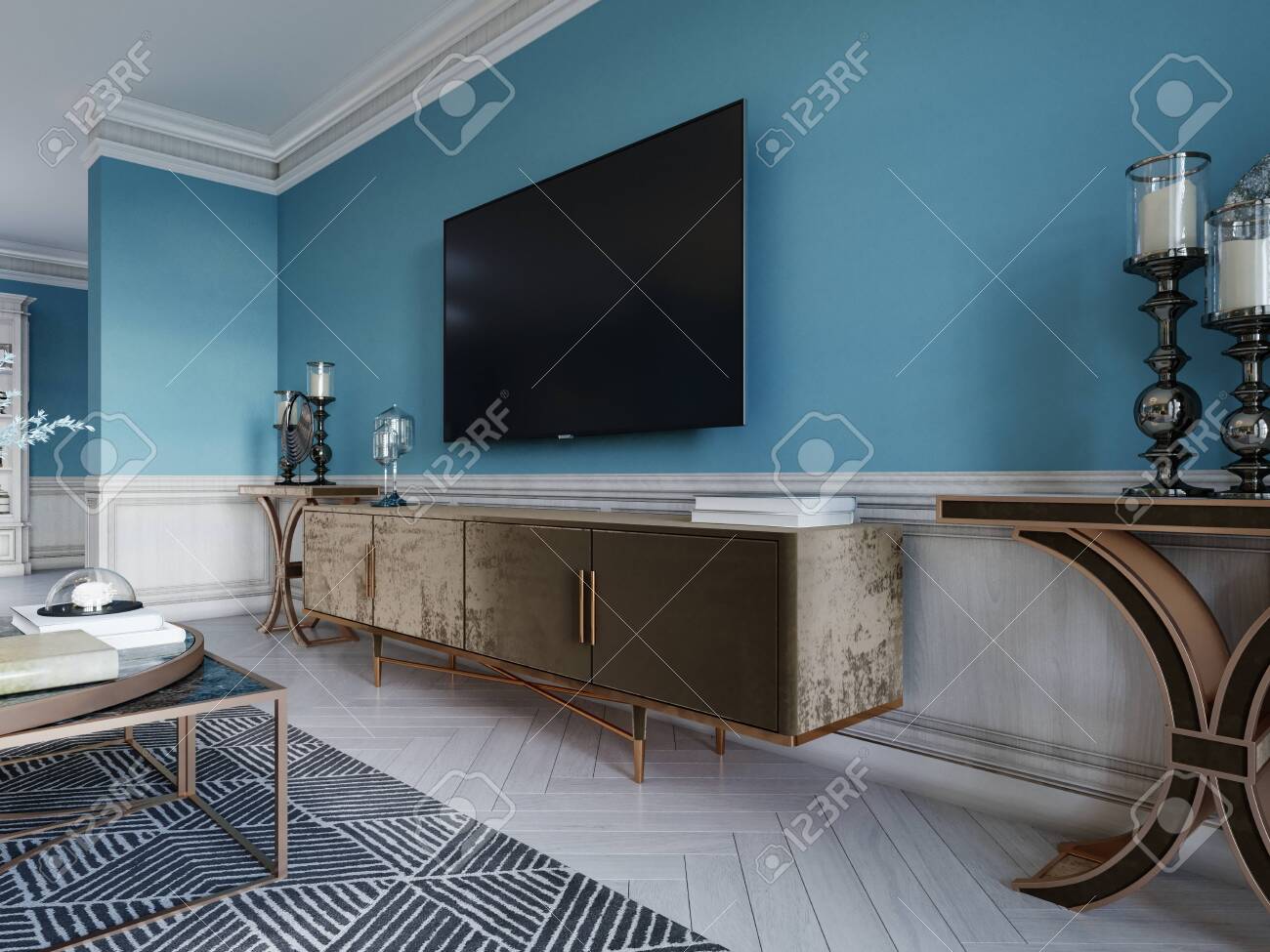 Tv Unit Tv Set In A Modern Living Room In A Classic Style With Stock Photo Picture And Royalty Free Image Image 150561533