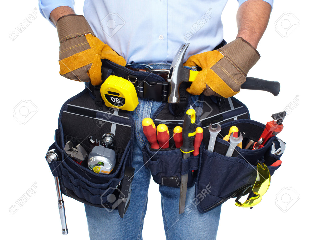 worker with a tool belt stock photo picture and royalty free image