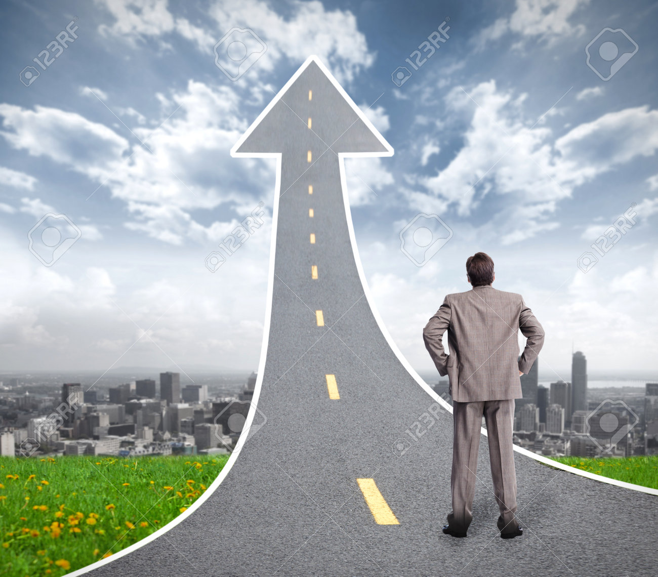 way to success business man looking for future stock photo