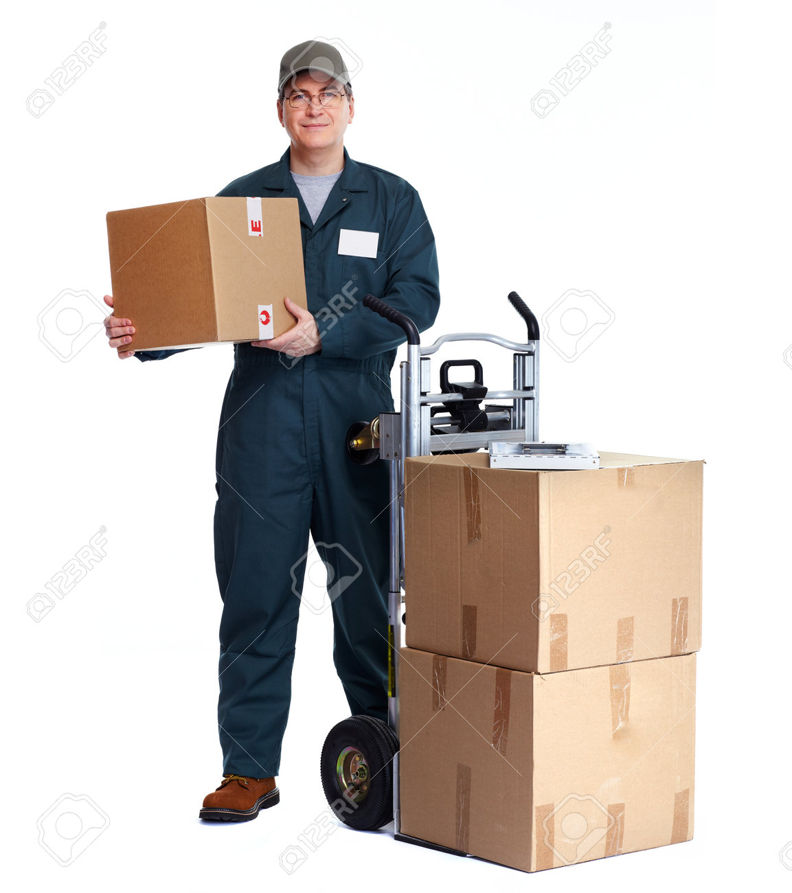 delivery man with boxes express post shipping stock photo picture