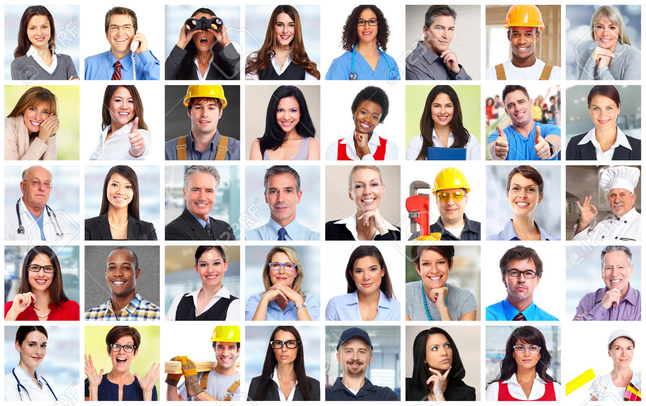 Business people workers faces collage background. Teamwork concept. - 52885295 Business people workers faces collage background. Teamwork concept. - 52885295