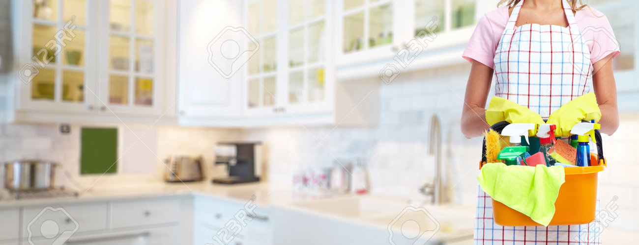 Young professional Housemaid woman. Cleaning service background. - 61329734 Young professional Housemaid woman. Cleaning service background. - 61329734