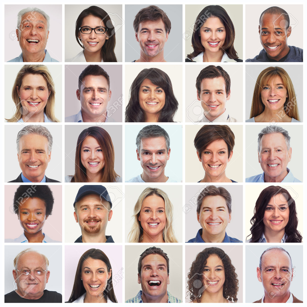 collection of smiling faces set of people men women seniors