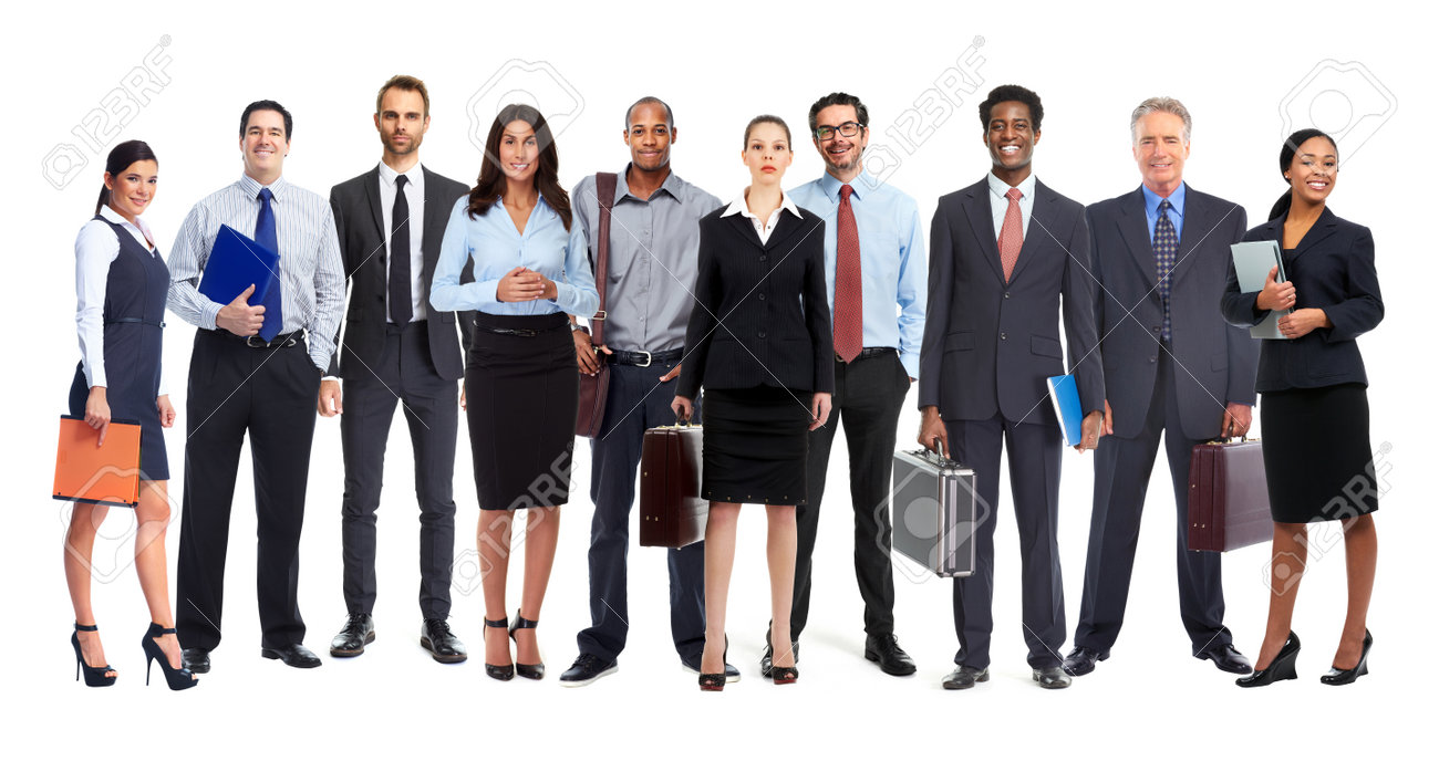 smiling successful business people team isolated white background