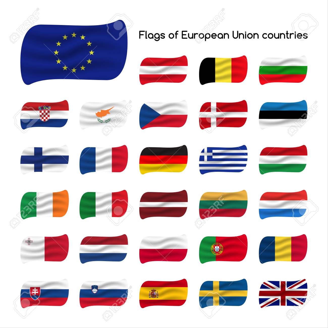 Set The Flags Of European Union Countries Member States Of Eu