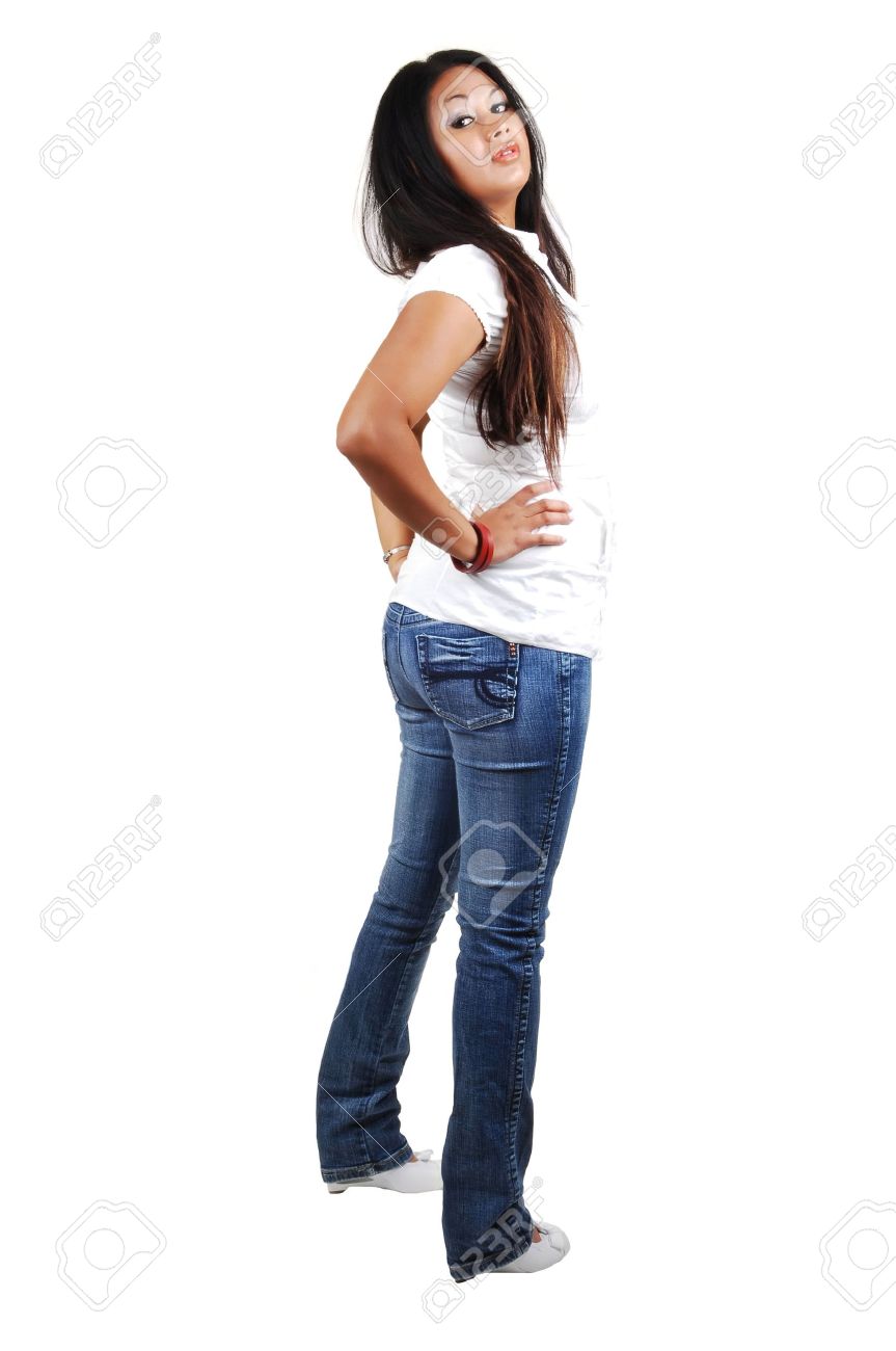 women in tight white jeans