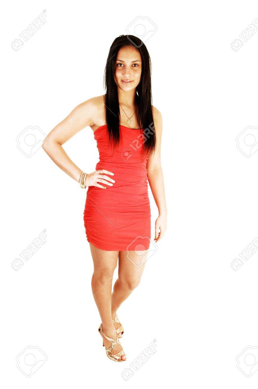 teenage girl red dress