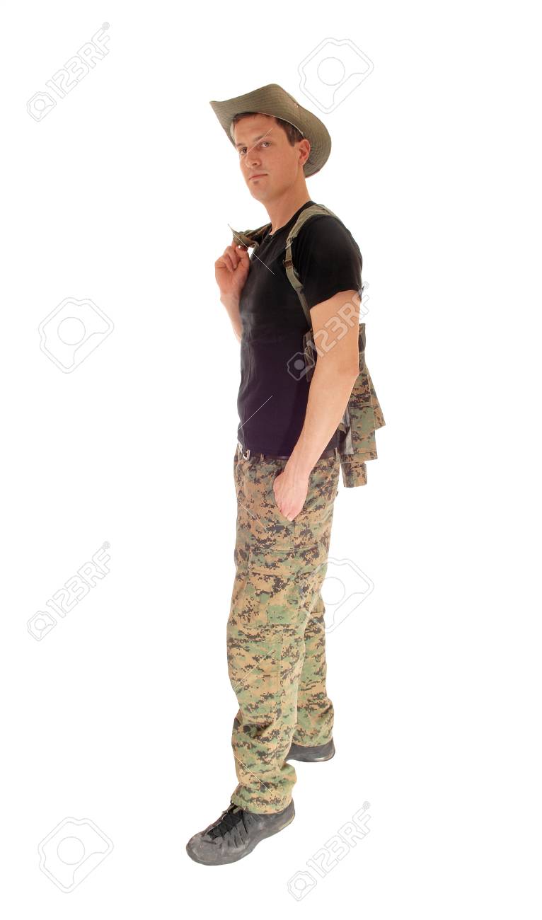 black shirt and camo pants