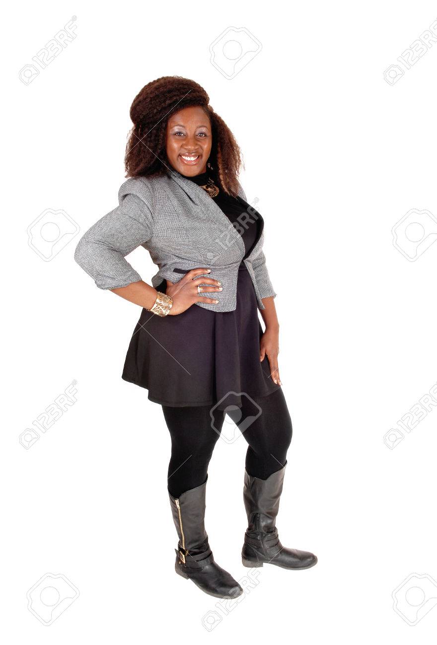 a full body picture of a young african american woman in a black