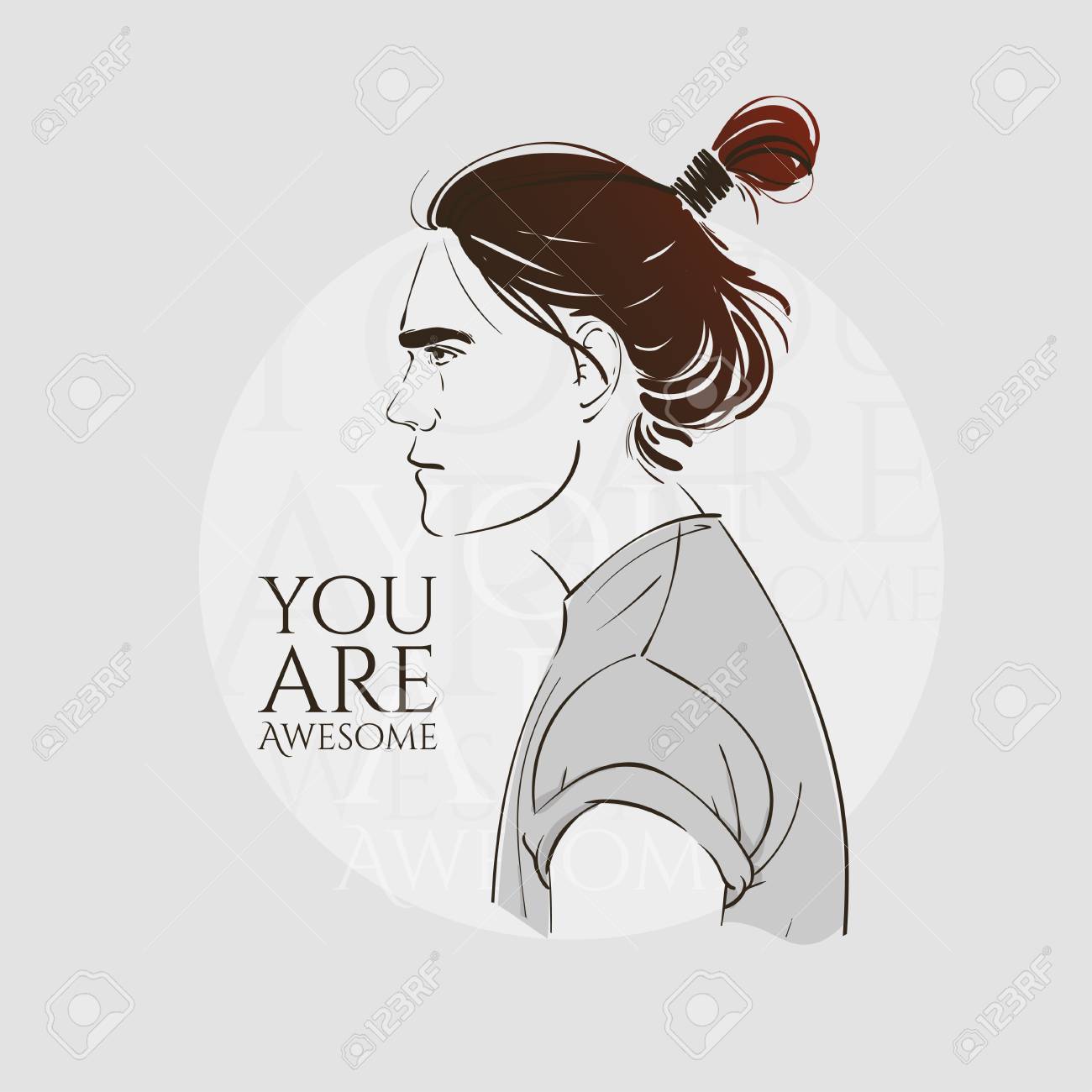 Handsome Young Man With Long Hair Hipster Hairstyle Topknot