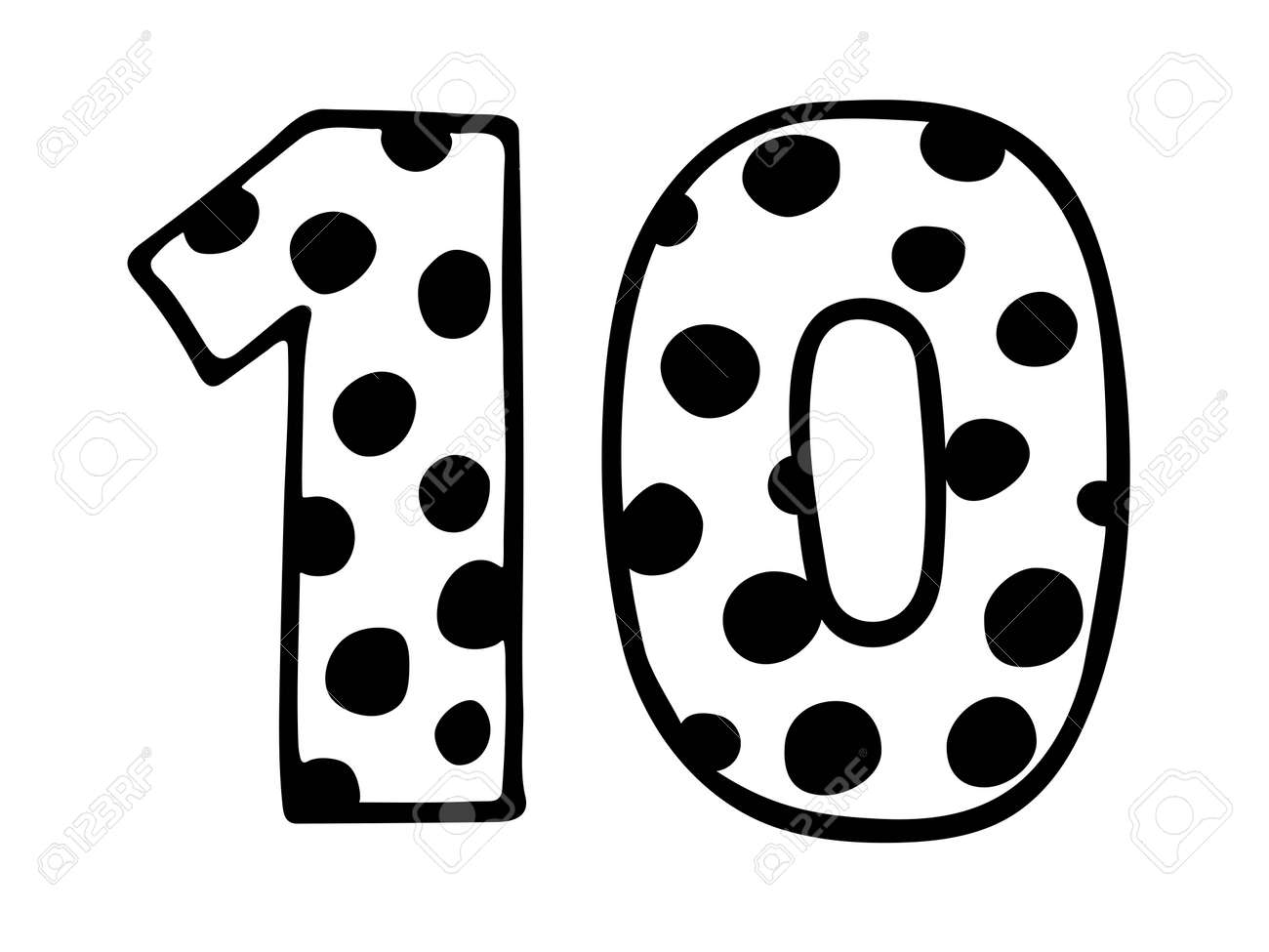 Cute Number 10. Hand Drown Vector Ten With Polka Dot. Design For 10 Kid, Child Party Decor, Sticker, Greeting Card, Shirt Print. Happy Birthday Anniversary Celebration Template. Royalty Free SVG, Cliparts, Vectors, cute-number-10-hand-drown-vector-ten-with-polka-dot-design-for-10-kid-child-party-decor-sticker-greeting-card-shirt-print-happy-birthday-anniversary-celebration-template-royalty-free-svg-cliparts-vectors