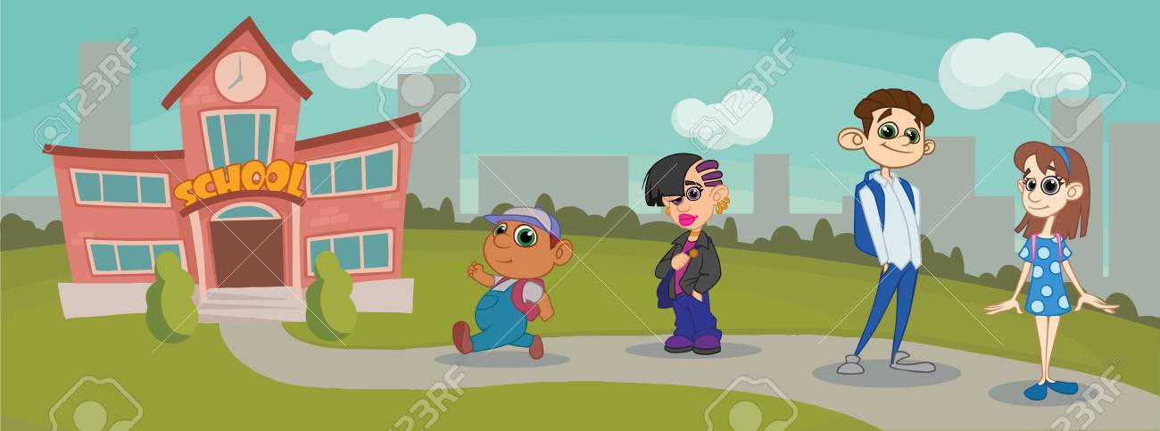 school children of different ages near the school. vector illustration - 105384817 school children of different ages near the school. vector illustration - 105384817