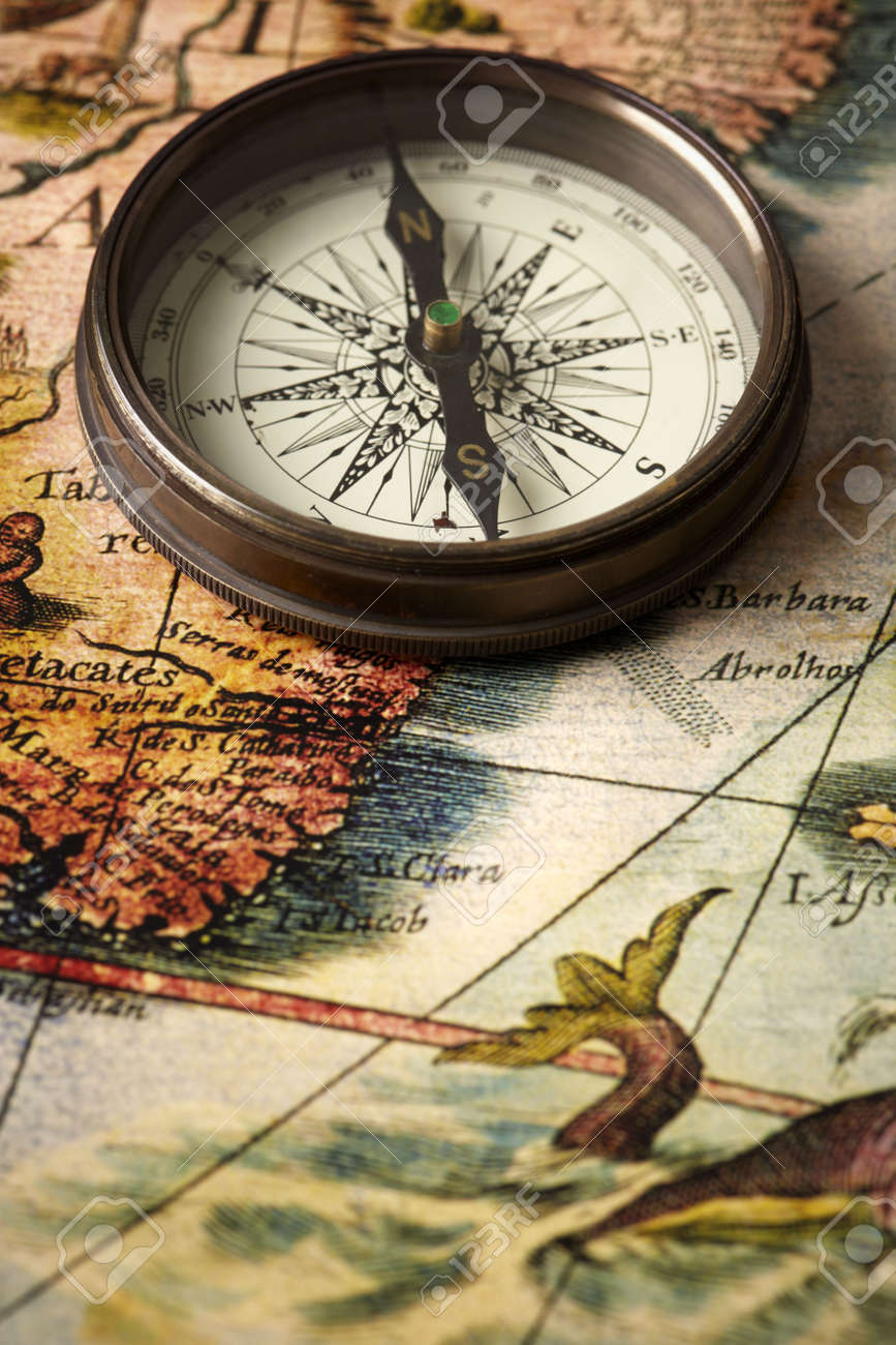 map and compass, photo contained part of old map made in 1863 - 6448689 map and compass, photo contained part of old map made in 1863 - 6448689