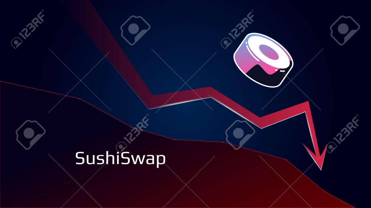 SushiSwap SUSHI En Tendencia Bajista Y El Precio Cae. Símbolo De Moneda De  Criptomoneda Y Flecha Roja Hacia Abajo. El Token Del Sector Defi Se Aplastó  Y Cayó. Crisis De Comercio De