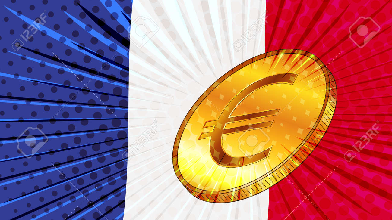 프랑스 국기와 기호 통화 유로 Eur와 황금 동전. Cbdc 개념입니다. 벡터 일러스트 레이 션. 로열티 무료 사진, 그림, 이미지  그리고 스톡포토그래피. Image 190041578