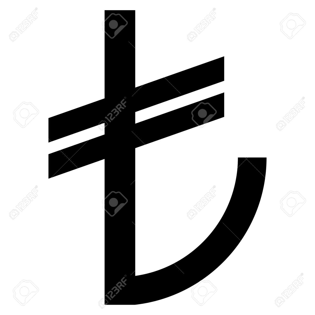 白い背景にトルコリラトライ通貨記号の黒いシルエットの正面図。トルコ中央銀行による通貨。ベクター画像デザインエレメント。のイラスト素材・ベクター  Image 190016609