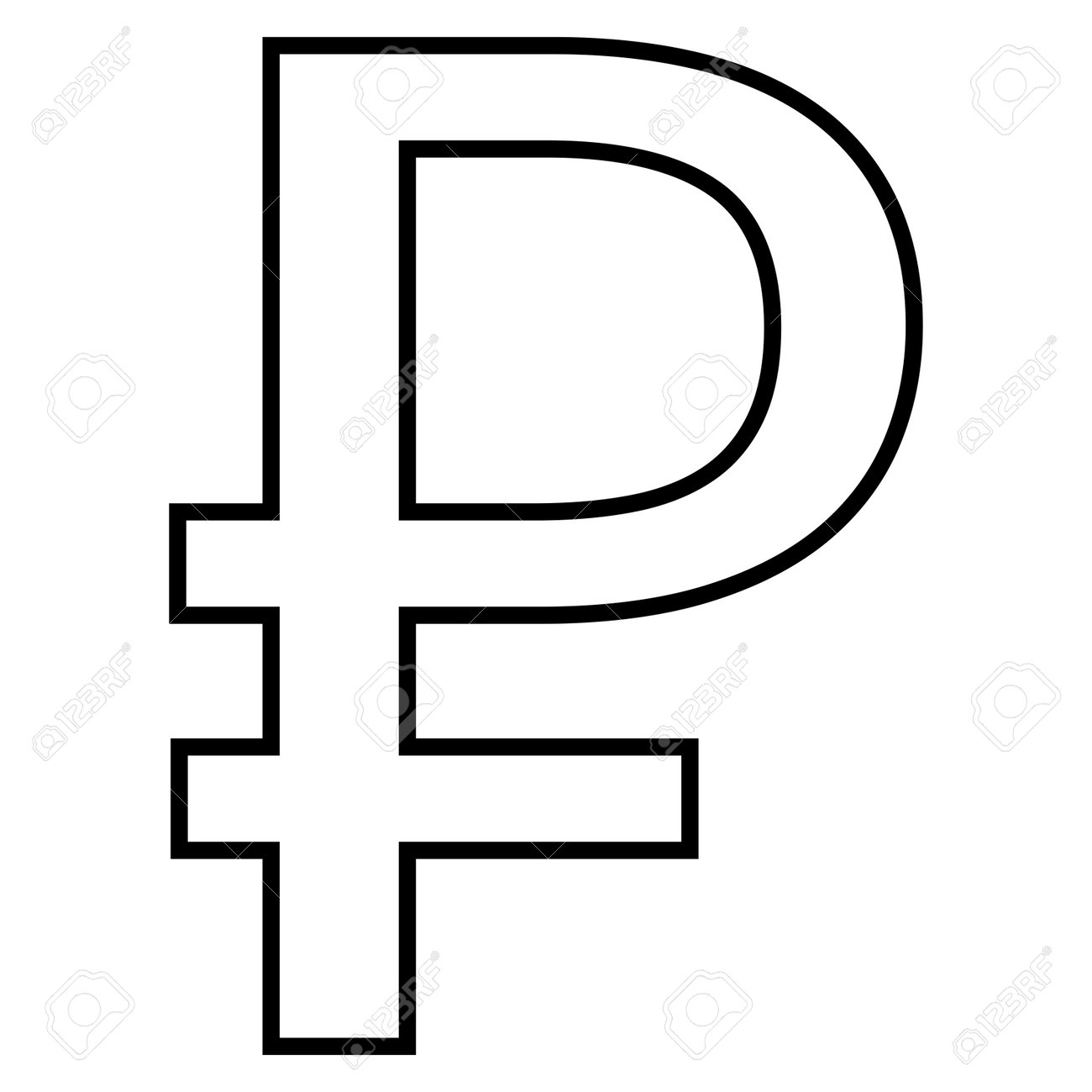 白い背景にロシアルーブルの通貨記号の輪郭の正面図。ロシア連邦中央銀行による通貨。ベクタークリップアート。のイラスト素材・ベクター Image  194802231